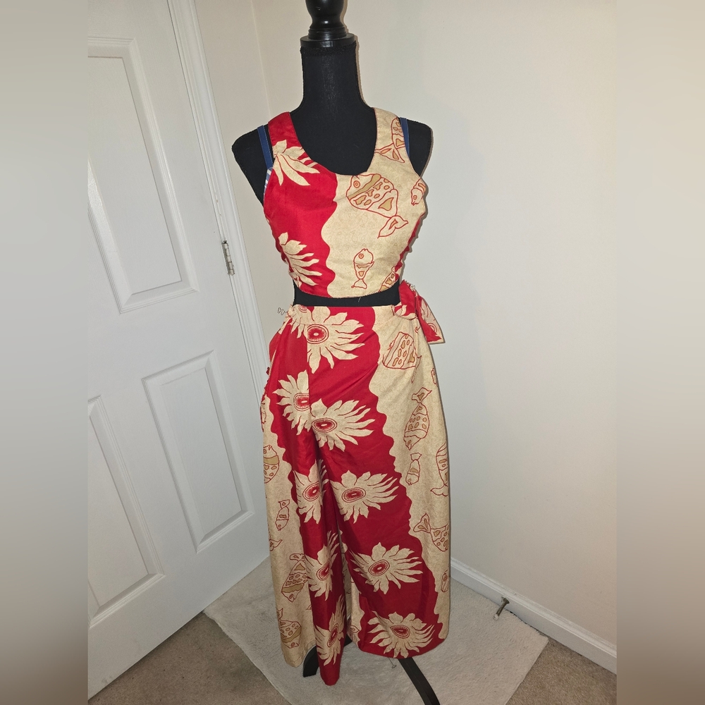 Red and Cream Floral Sleeveless Dress